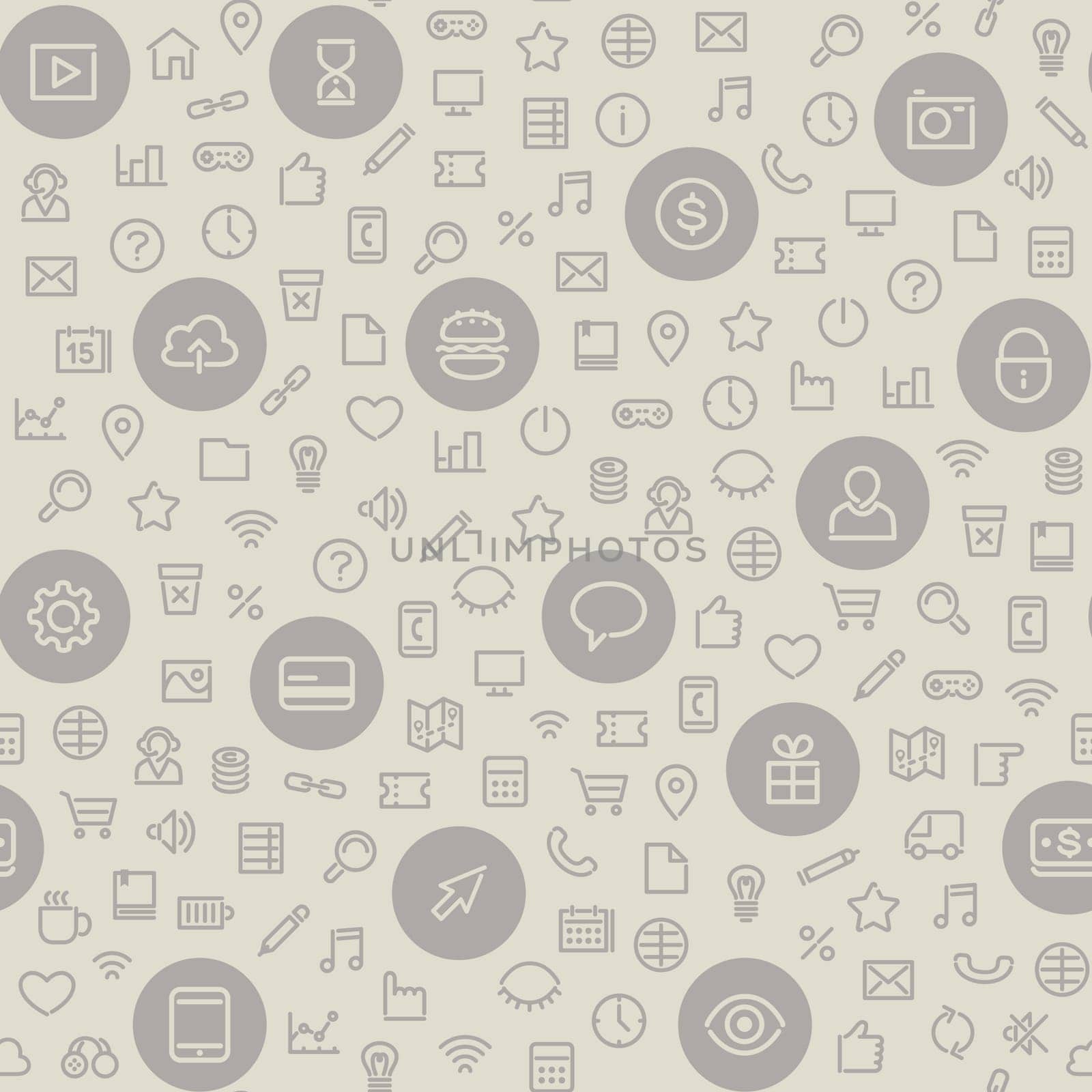 Light Seamless Pattern with Universal Icons. Editable pattern in swatches. Clipping paths included in additional jpg format.