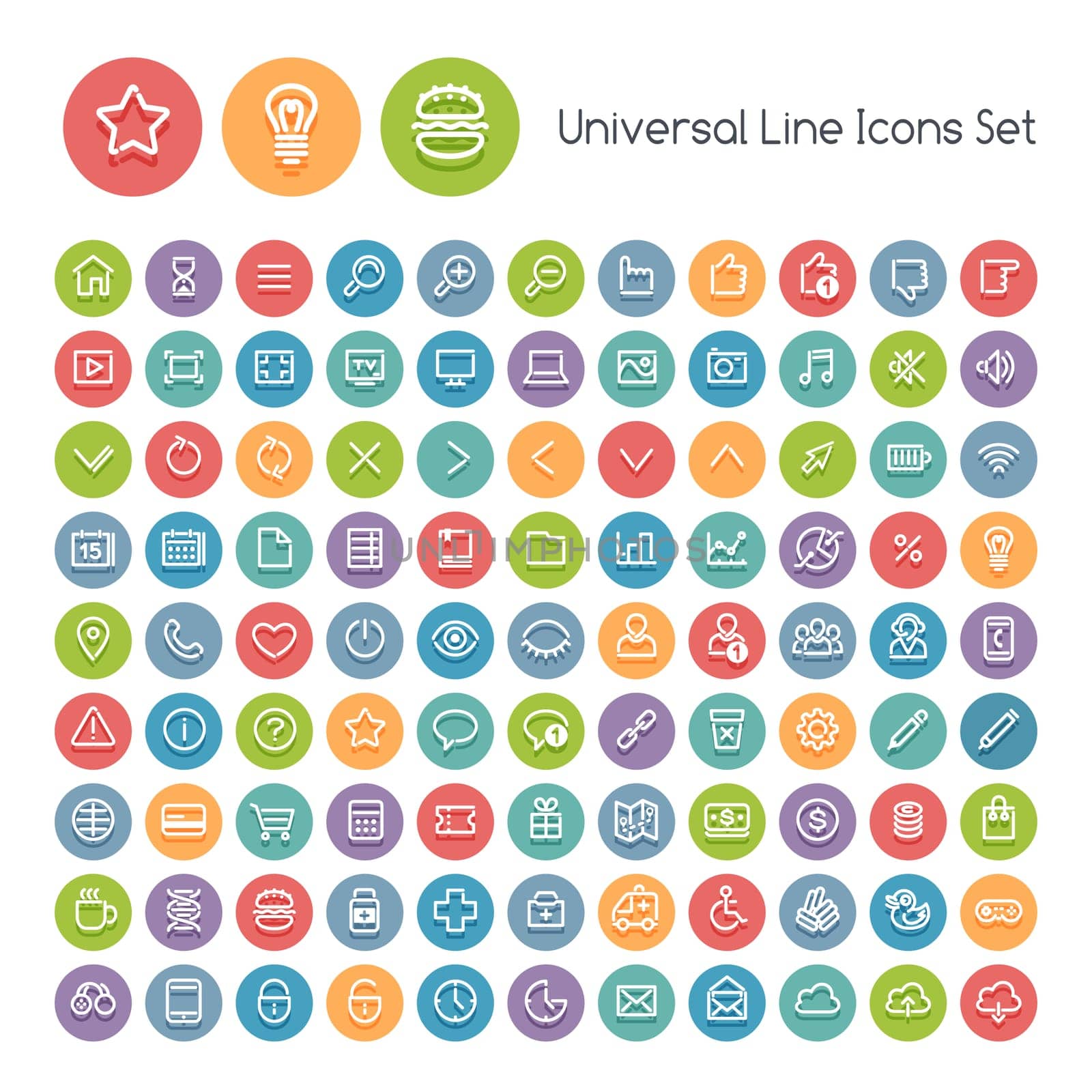 Set of Line Round Universal Icons. Isolated on White Background. Clipping paths included in additional jpg format.