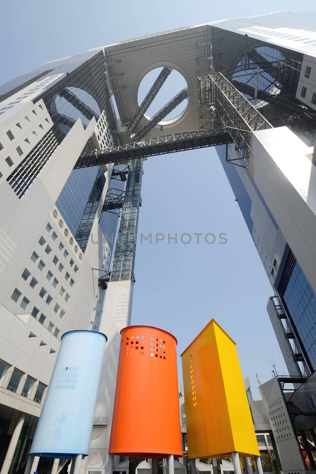 Looking up at a tall office building in Osaka Japan