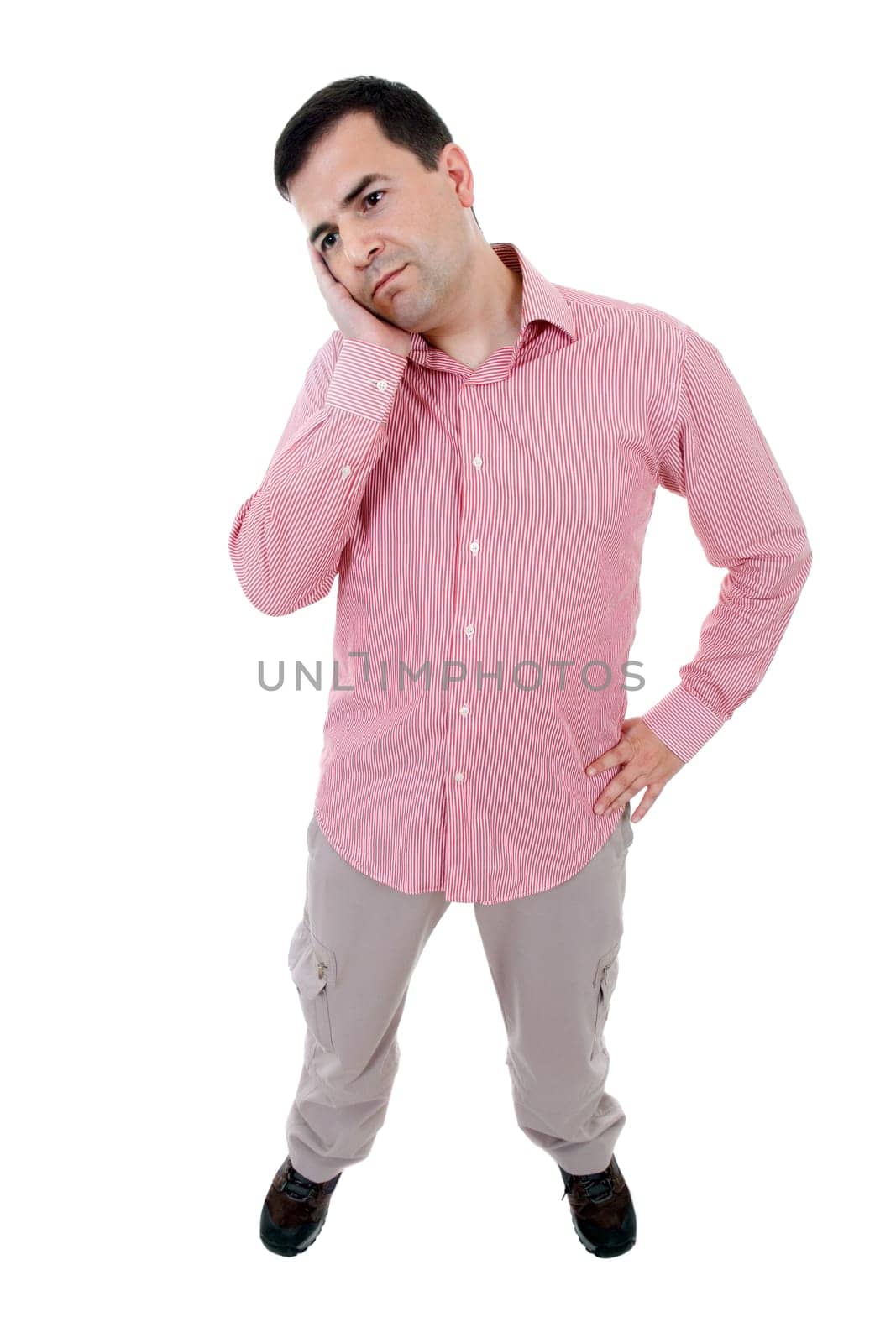 young casual man full body in a white background