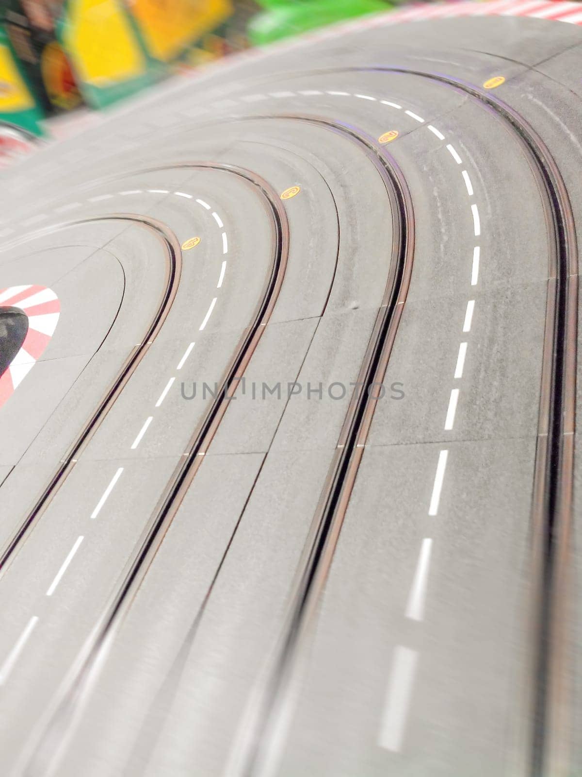Circuit turn to the left.  Shot of a toys circuit