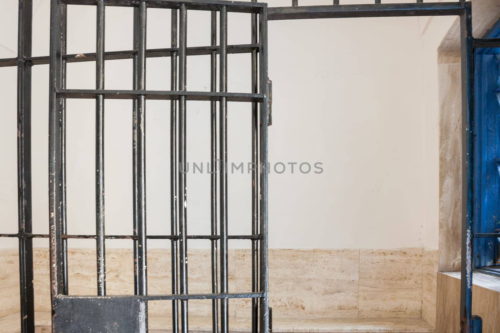 Security cell. Open bars in a security cell.