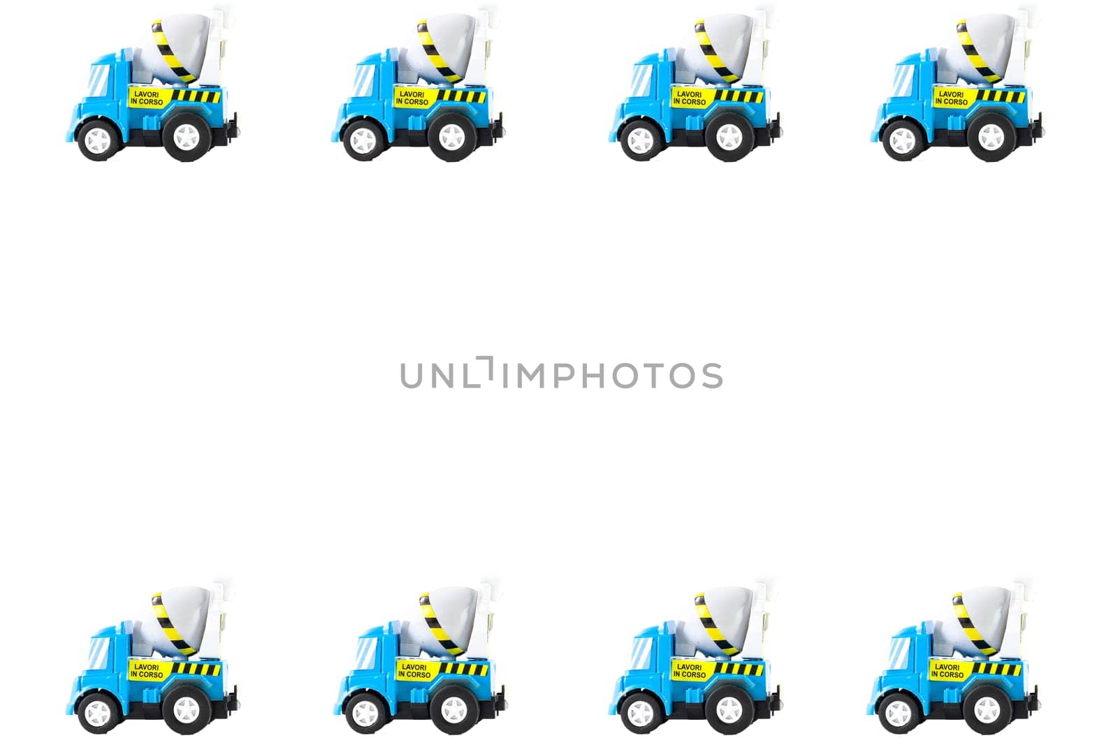 Frame of Toy cars. Concrete mixer Toys Truck