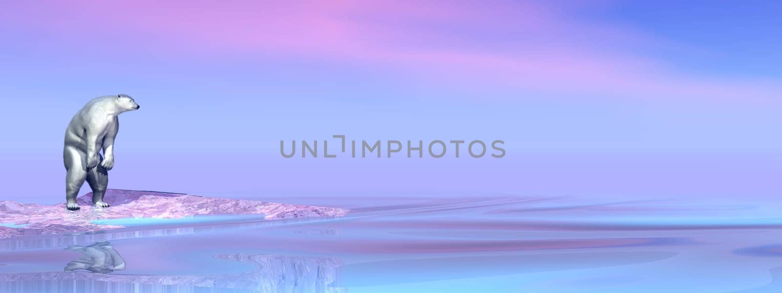 Polar bear standing on an iceberg by day - 3D render