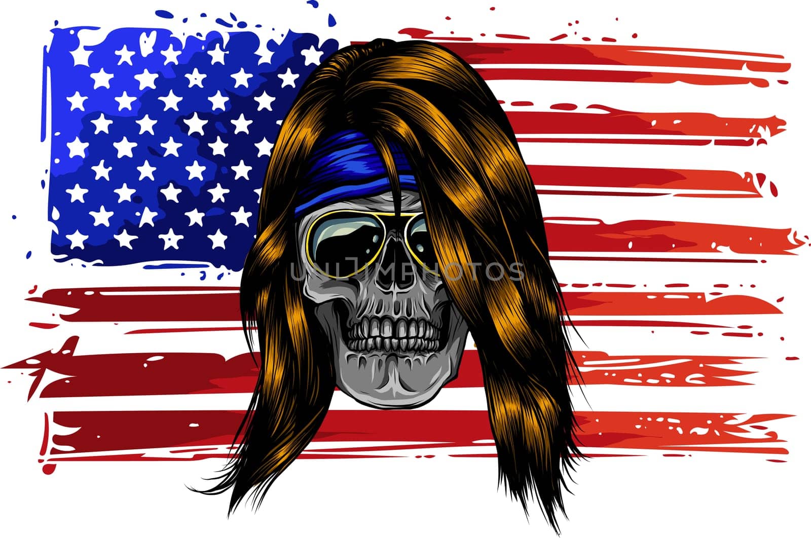 illustartion of skull with american flag