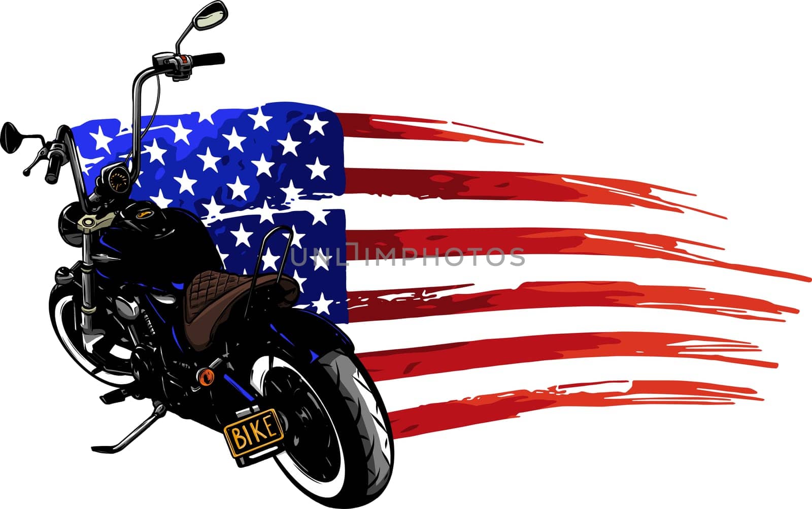 chopper motorcycle with american flag illustration