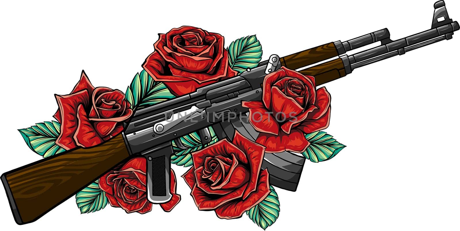 Vector Illustration of rifle with roses