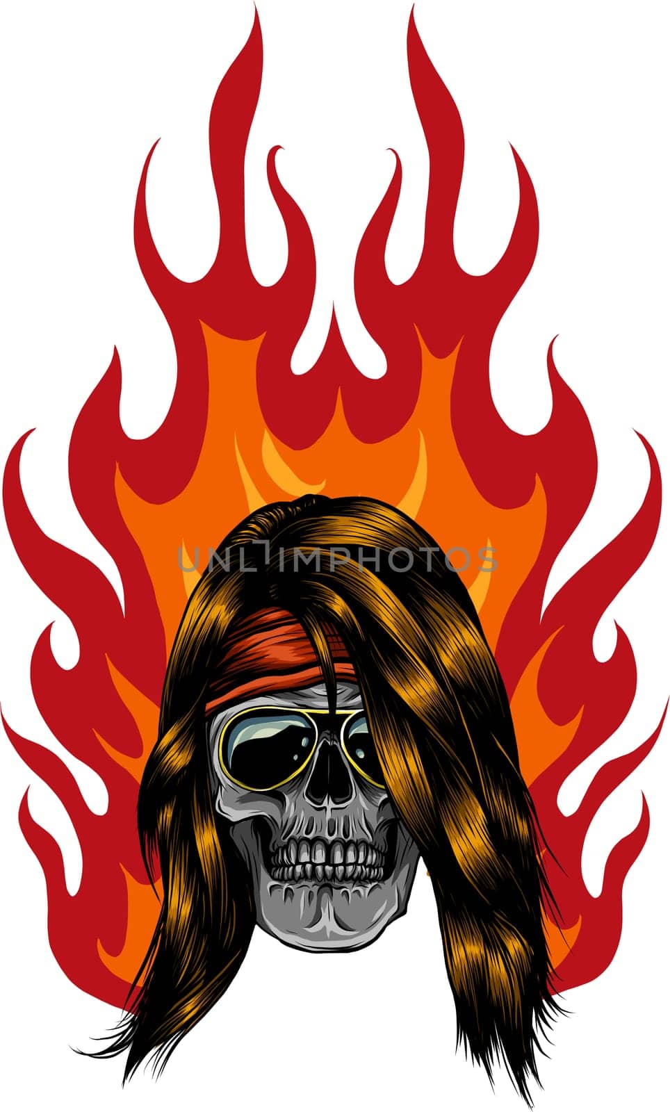 Skull on Fire with Flames Vector