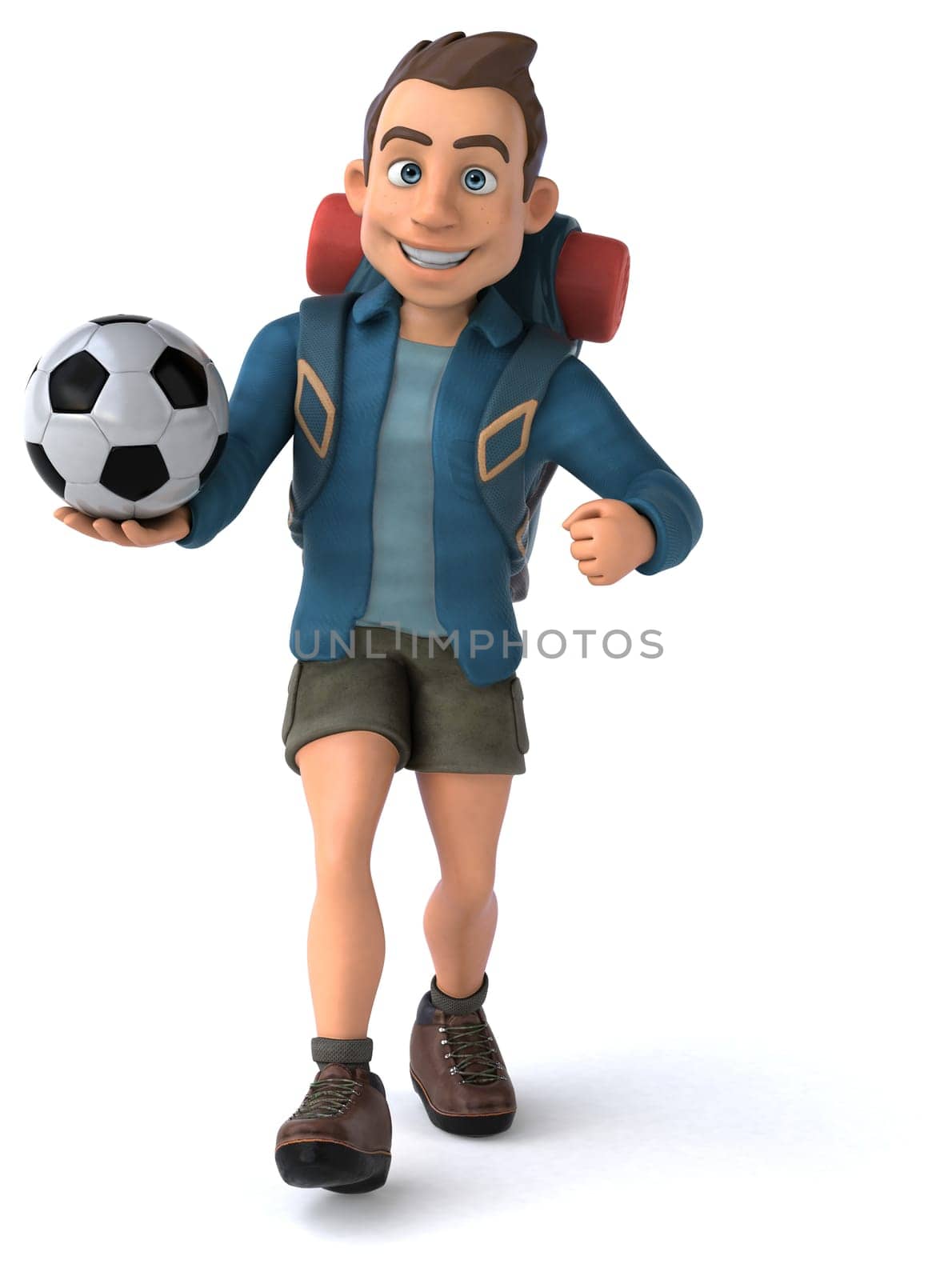 Fun illustration of a 3D cartoon backpacker