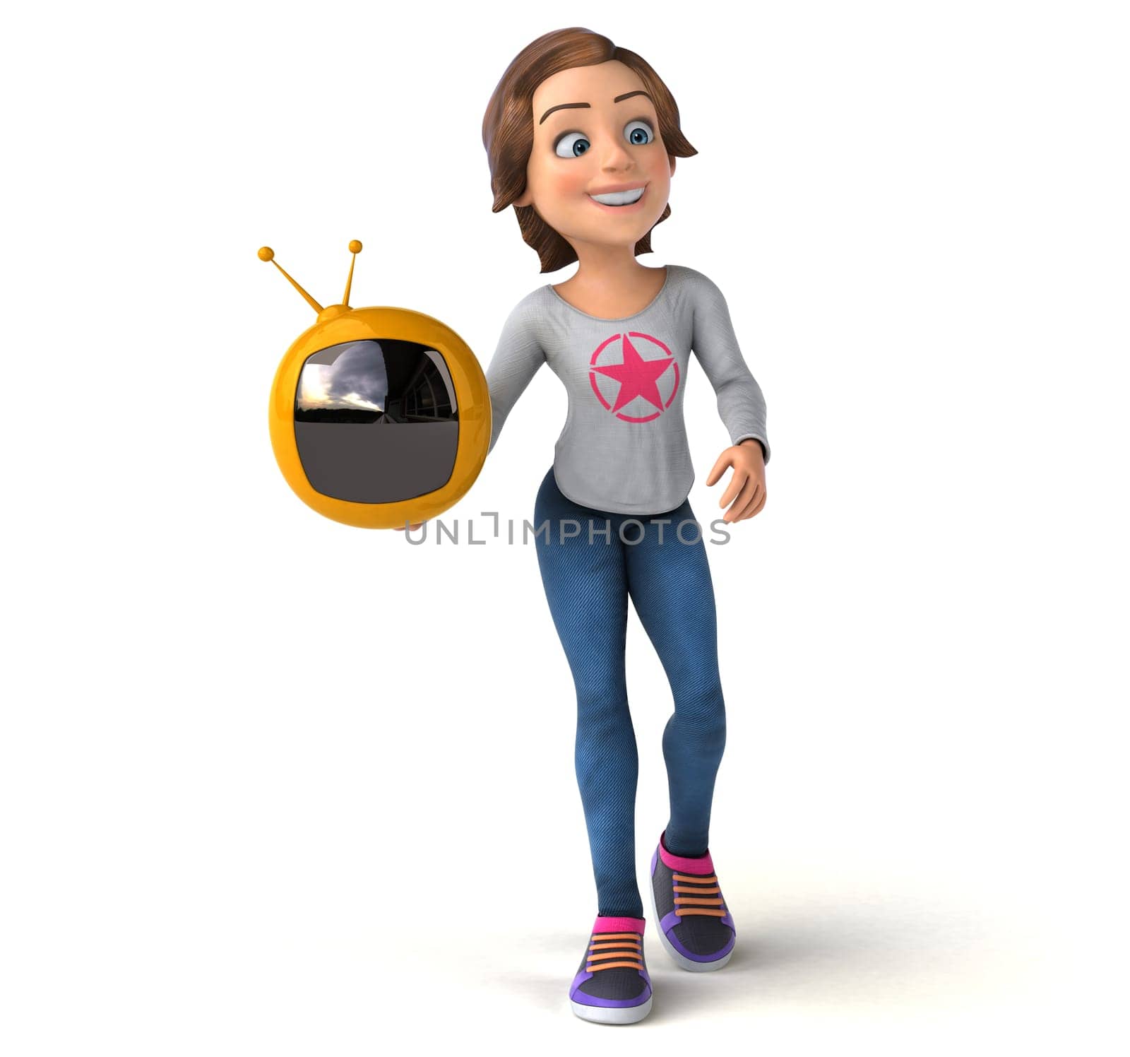 Fun 3D illustration of a cartoon teenage girl