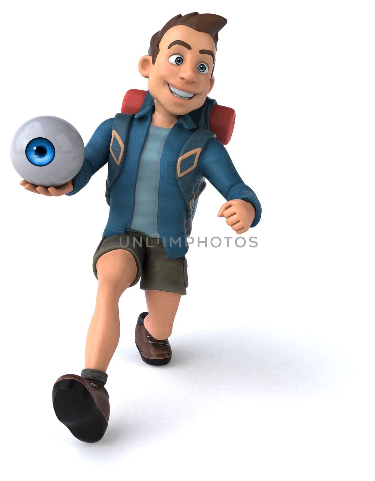 Fun illustration of a 3D cartoon backpacker