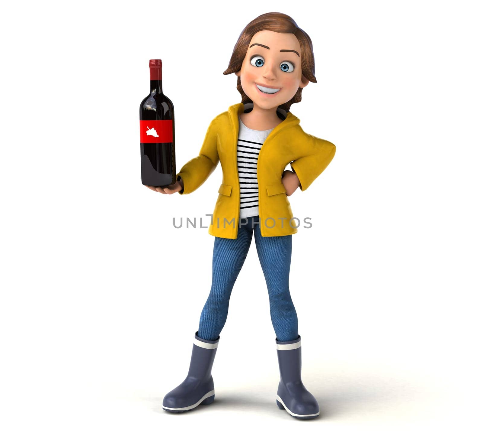 Fun 3D illustration of a cartoon teenage girl
