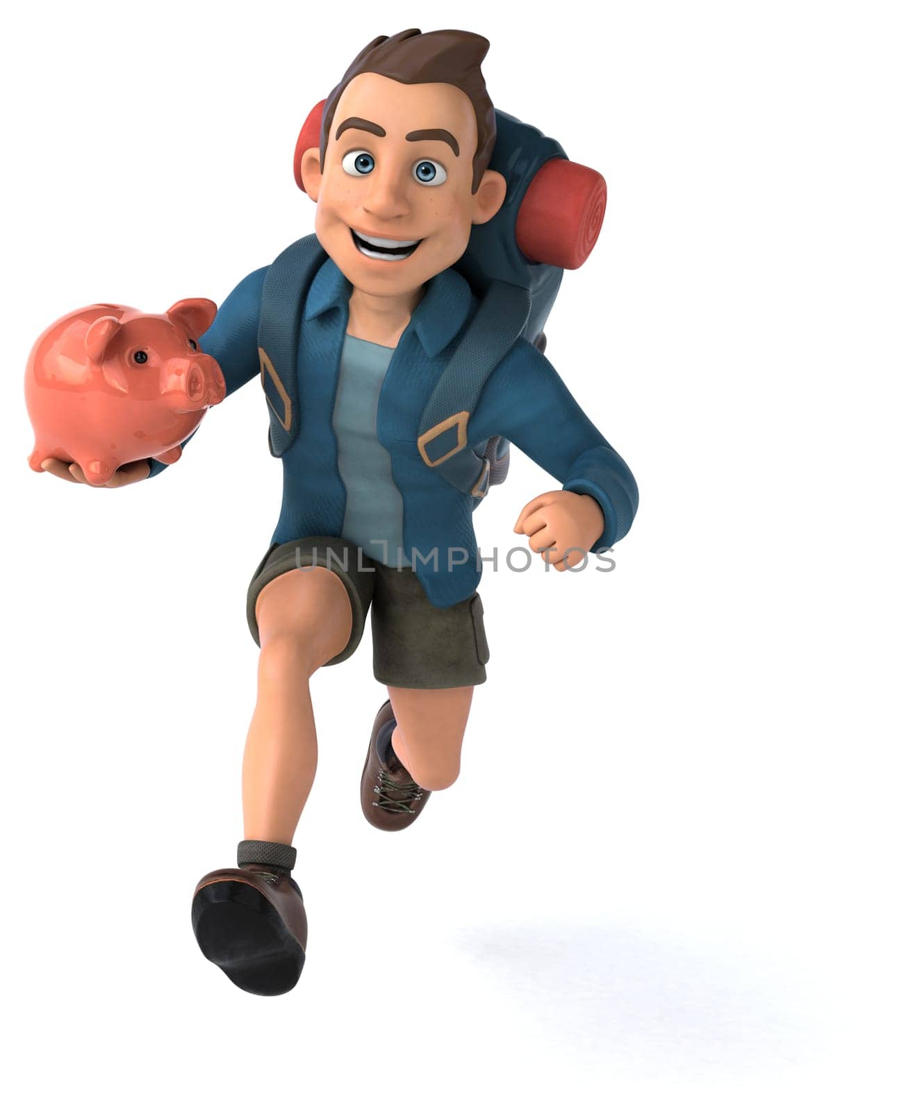 Fun illustration of a 3D cartoon backpacker
