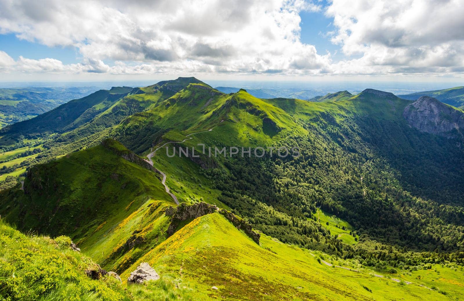 Landscape of volcanic mountains from the Puy Mary, Massif Central, France