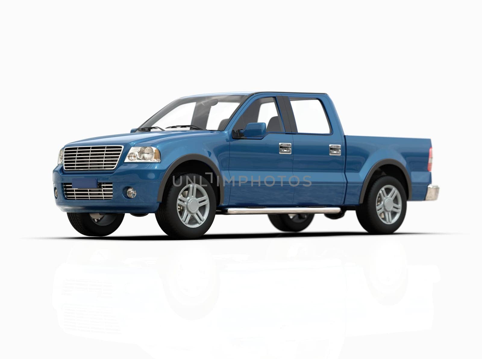 Generic and Brandless Pickup Truck with Enclosed Cabin Isolated on White 3d Illustration, Contemporary Light-Duty Truck Studio, Utility Vehicle Ute Auto Transport, Pickup Open Cargo Area Vehicle Sign