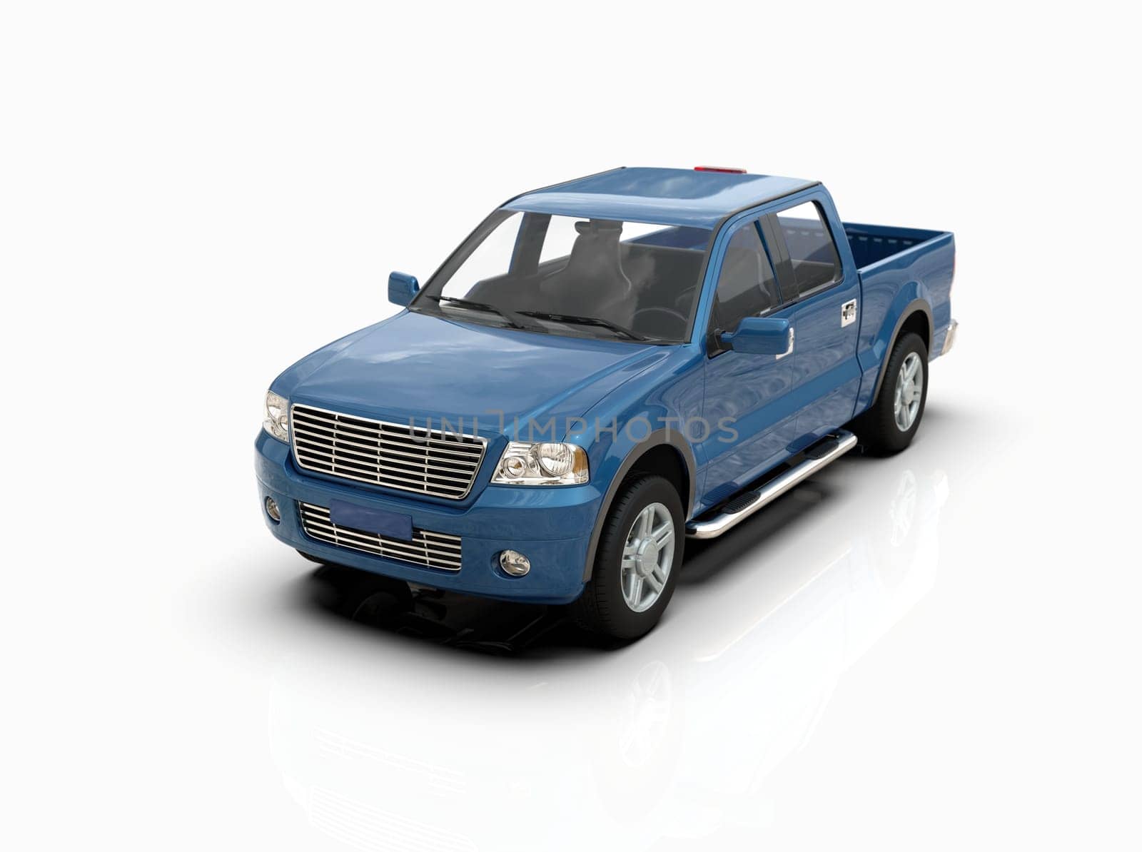 Generic and Brandless Pickup Truck with Enclosed Cabin Isolated on White 3d Illustration, Contemporary Light-Duty Truck Studio, Utility Vehicle Ute Auto Transport, Pickup Open Cargo Area Vehicle Sign