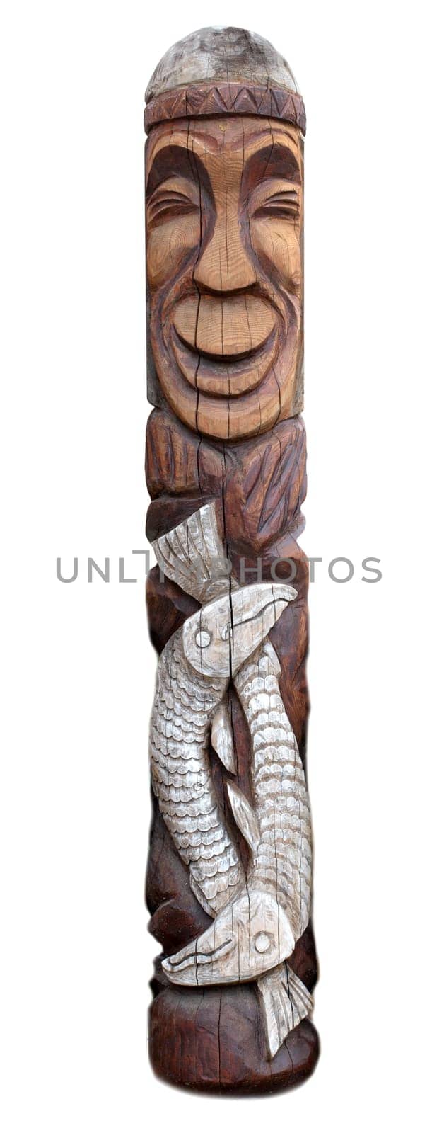 The wooden idol statue of koryak on a white background