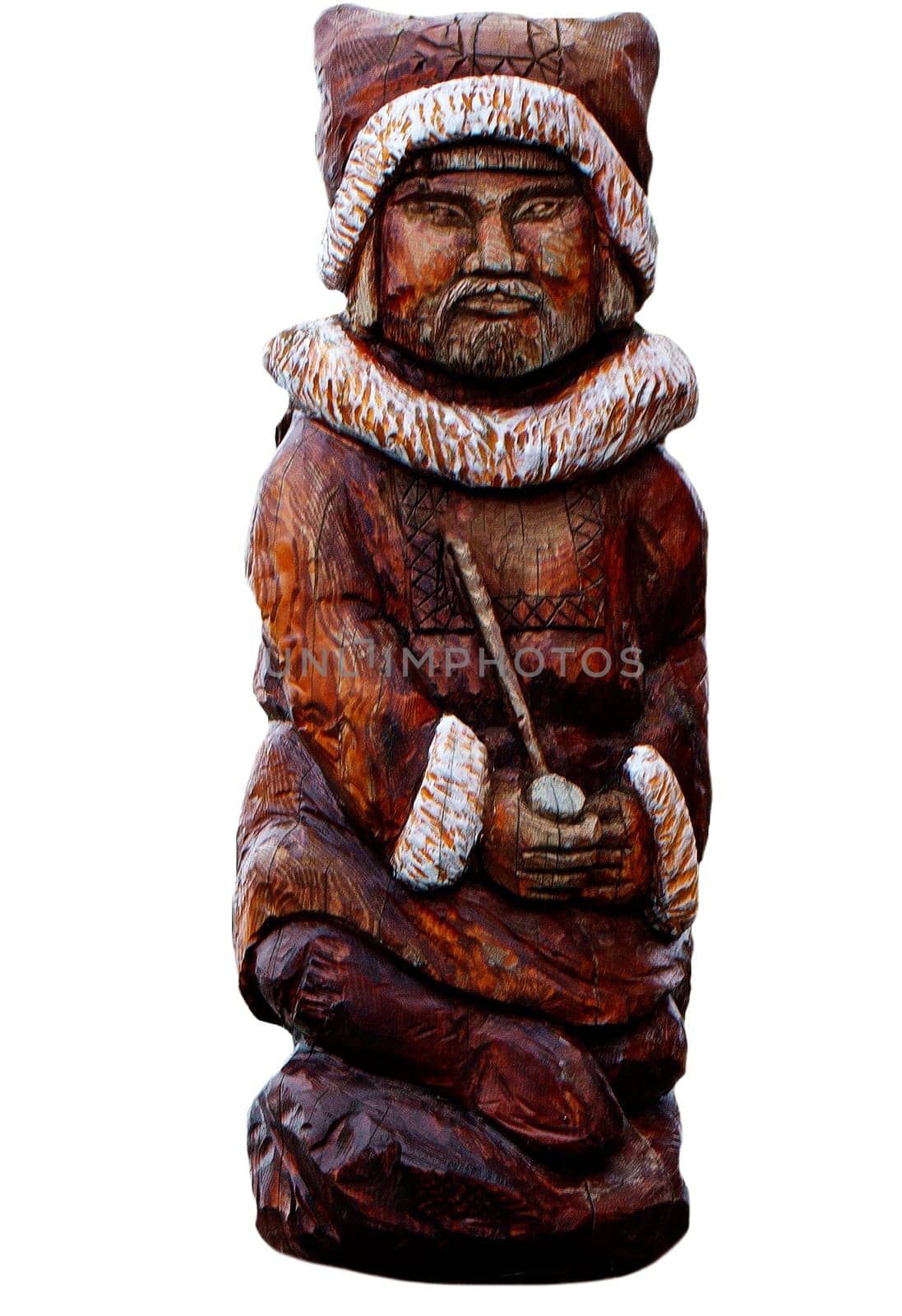 The wooden idol statue of koryak on a white background