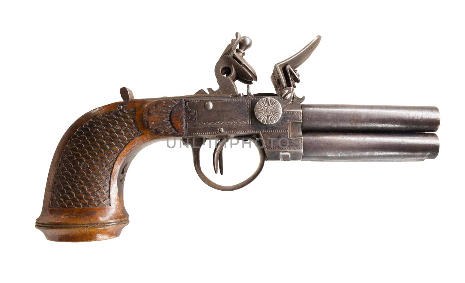 Double barrel flintlock pistol, 1700. Naval Museum of Madrid, Spain