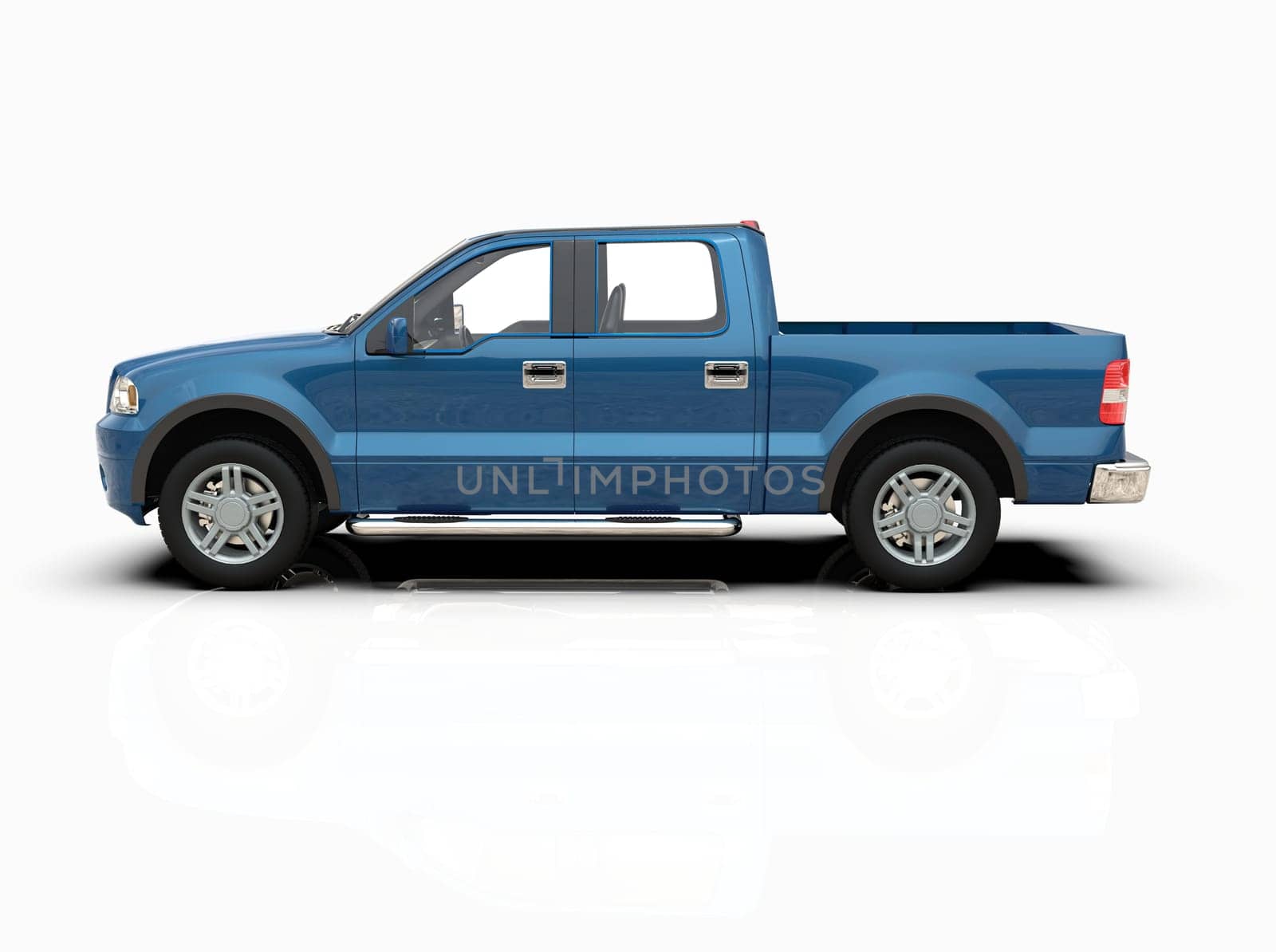 Generic and Brandless Pickup Truck with Enclosed Cabin Isolated on White 3d Illustration, Contemporary Light-Duty Truck Studio, Utility Vehicle Ute Auto Transport, Pickup Open Cargo Area Vehicle Sign