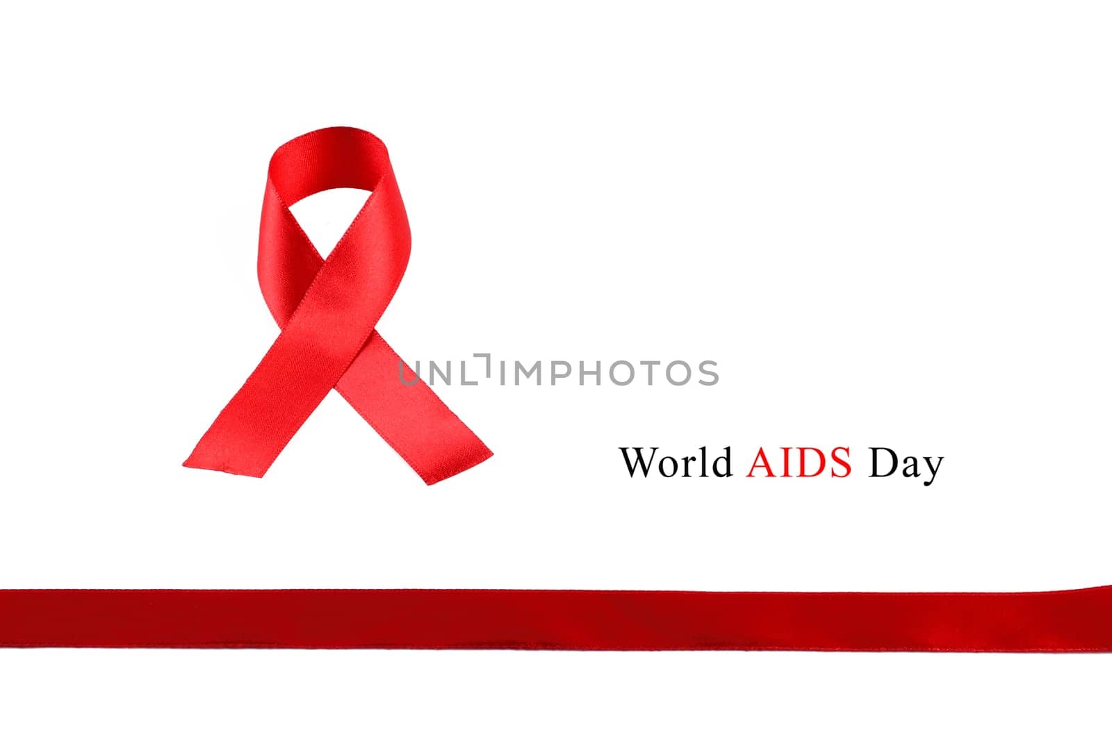 Aids Awareness Red Ribbon on white background.