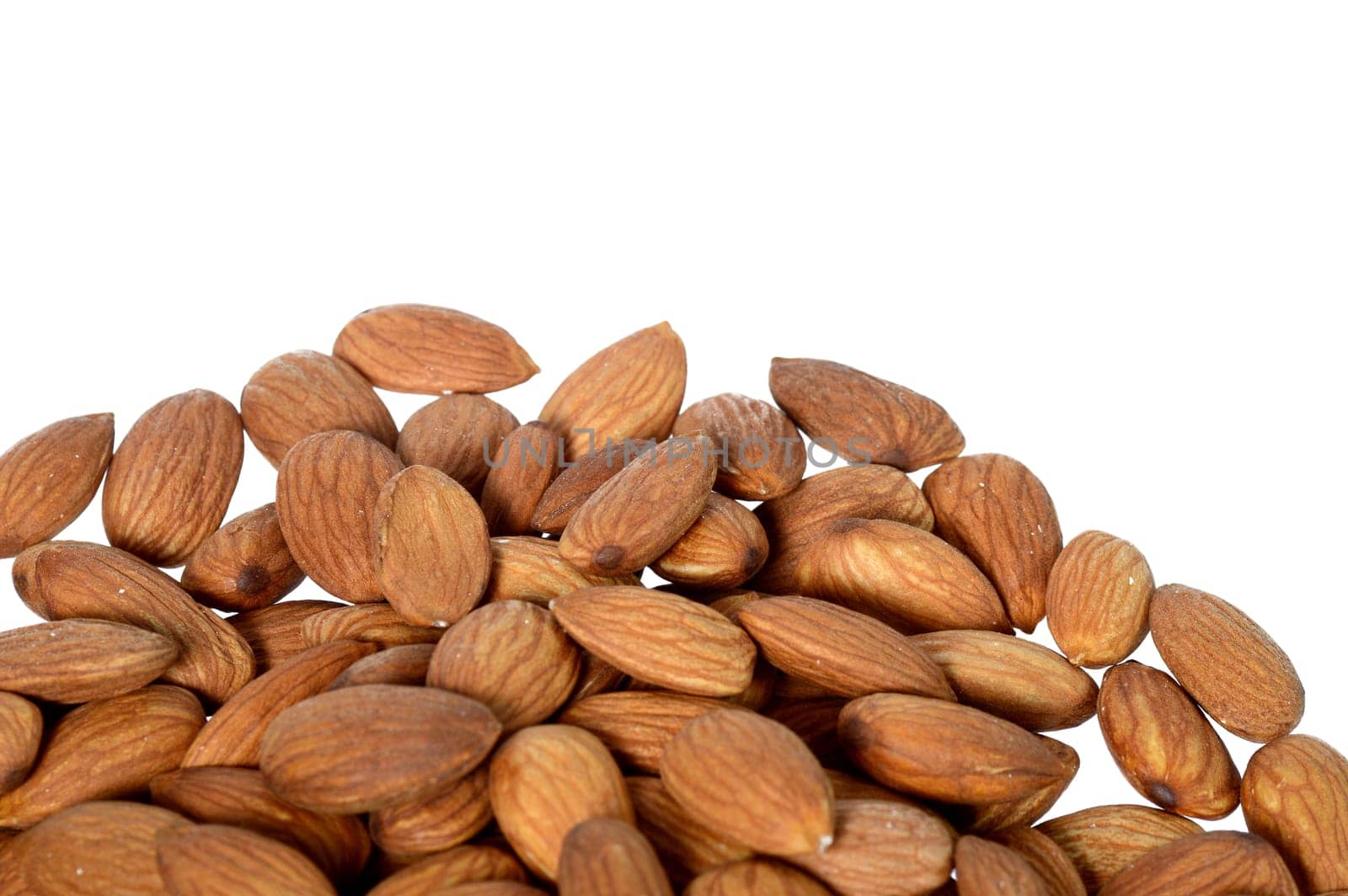 Tasty almonds nuts isolated on white background