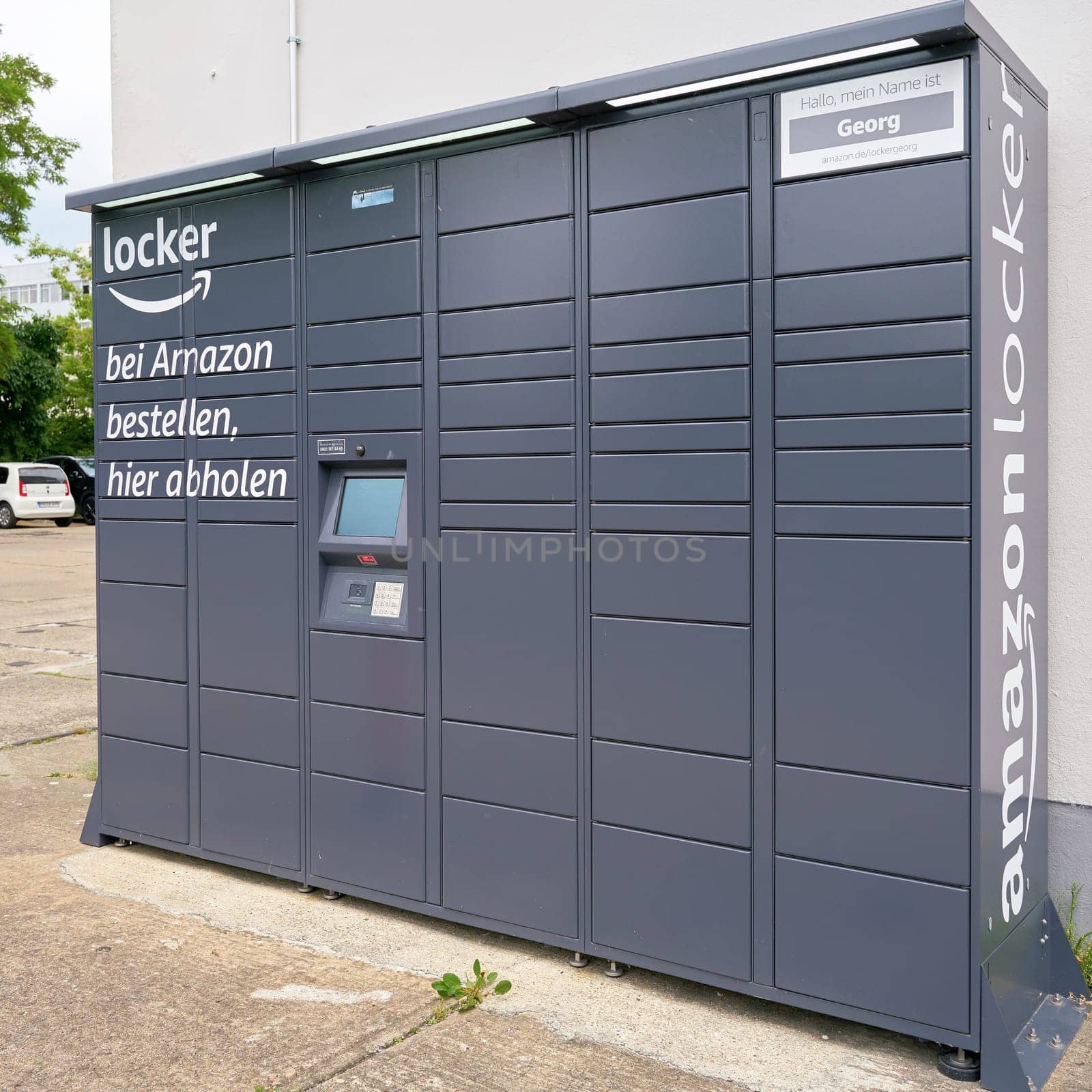 Amazon Locker Pick-up station with lockers for parcels from the mail-order company Amazon in downtown Magdeburg in Germany