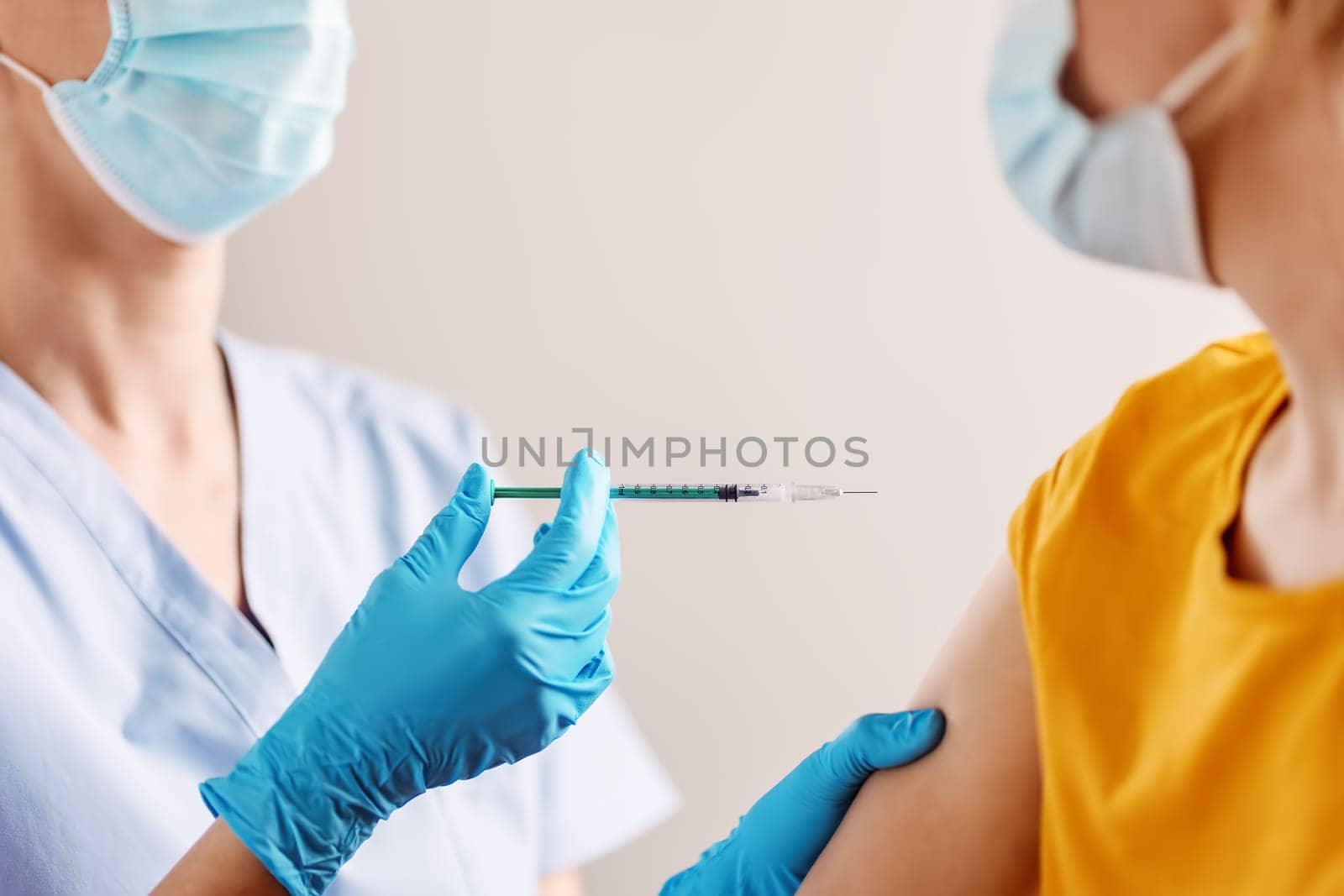 Nurse giving vaccine syringe against Covid 19 to patient. Concept immunization and vaccinating from pandemic of SARS.