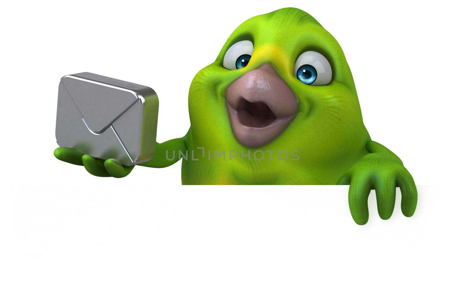 Fun green bird - 3D Illustration