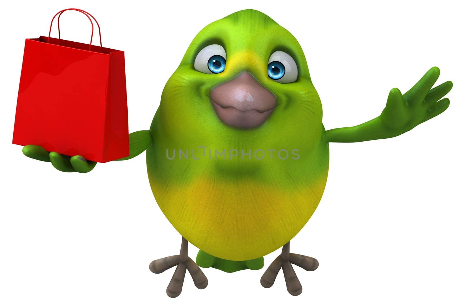 Fun green bird - 3D Illustration