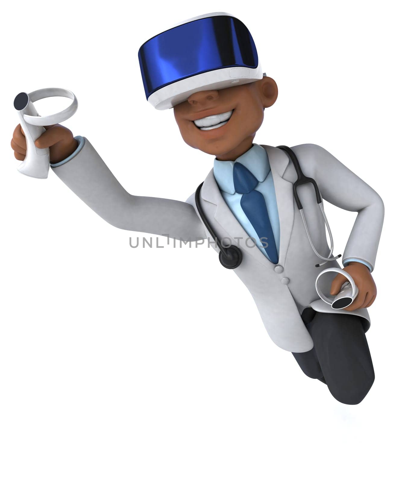 Fun 3D Illustration of a doctor with a VR Helmet