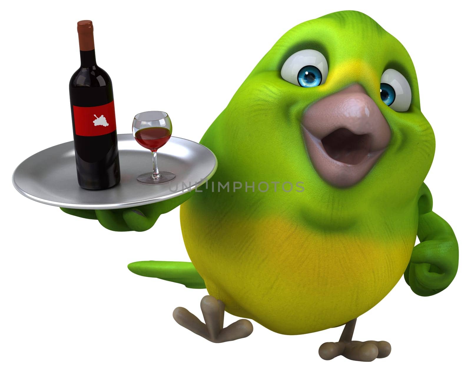 Fun green bird - 3D Illustration
