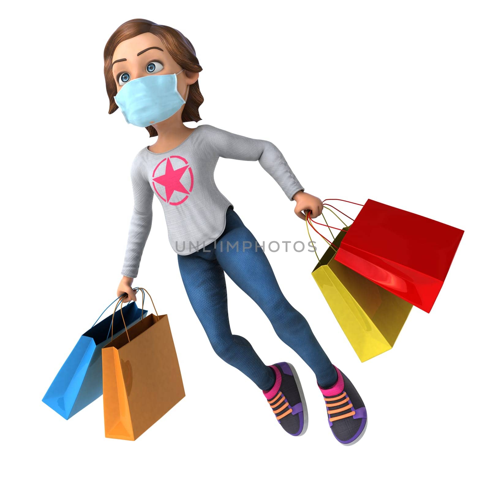 Fun 3D illustration of a cartoon teenage girl