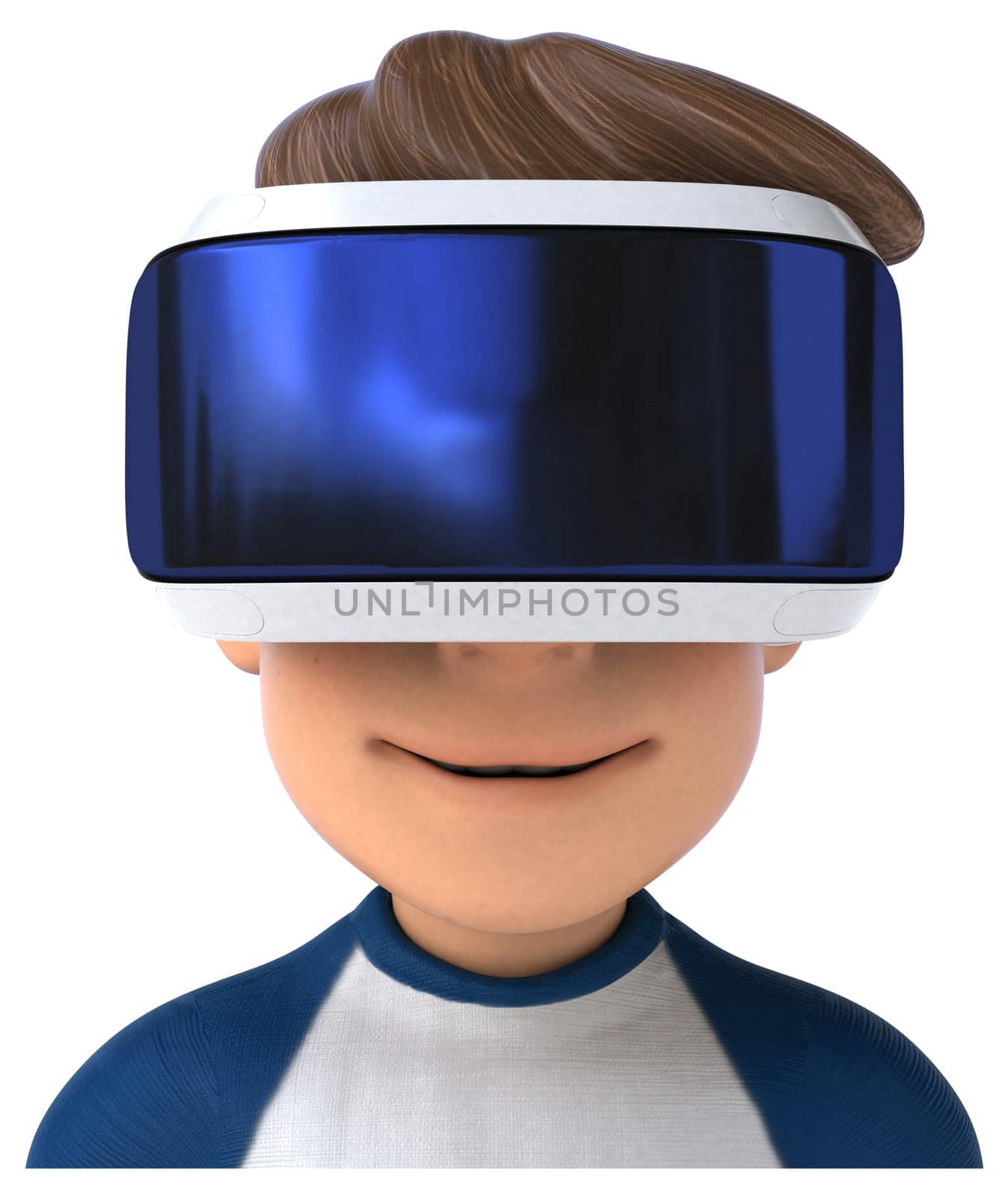 Fun 3D illustration of a cartoon kid with a VR helmet