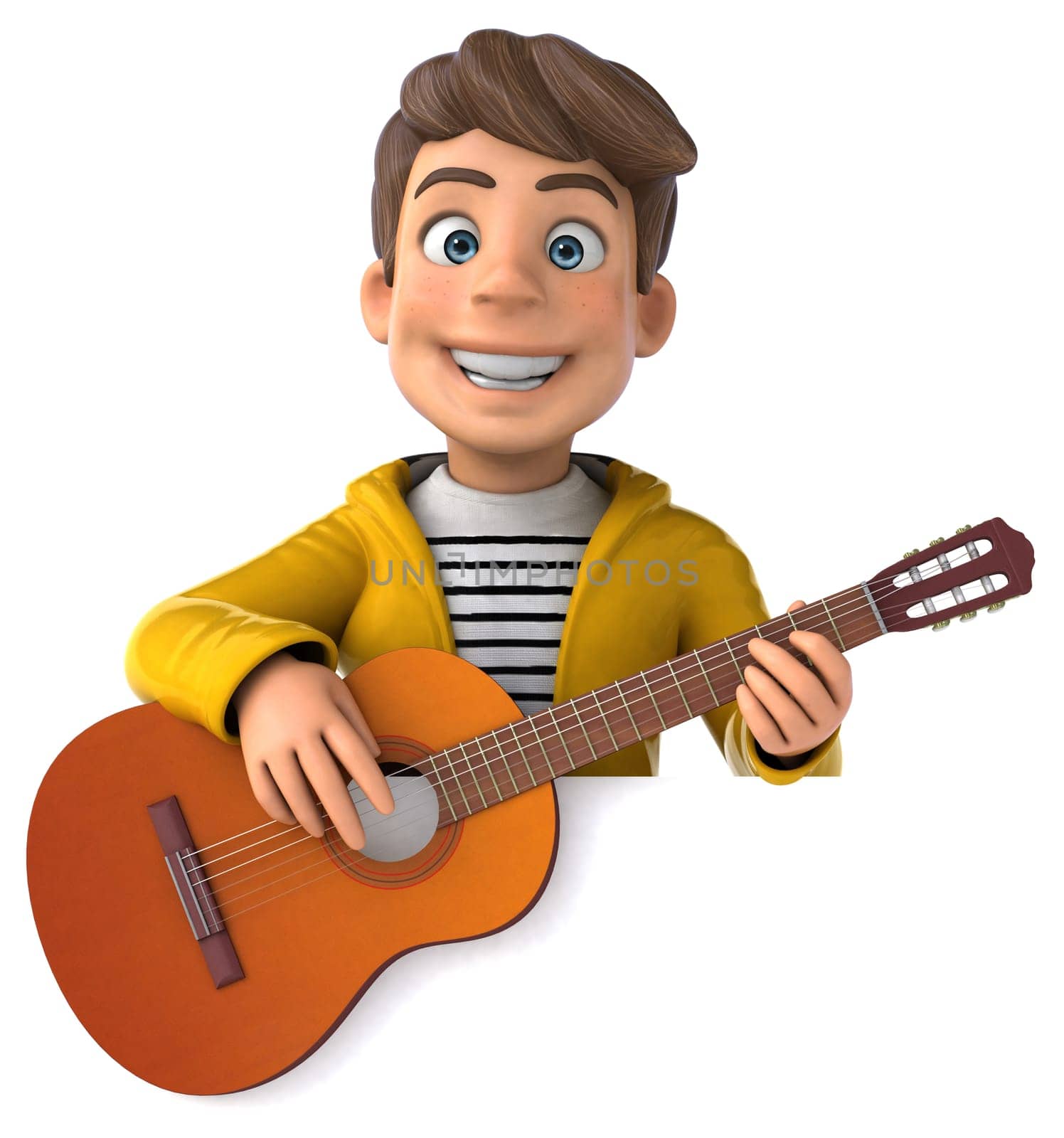 Fun 3D Illustration of a cartoon kid with rain gear