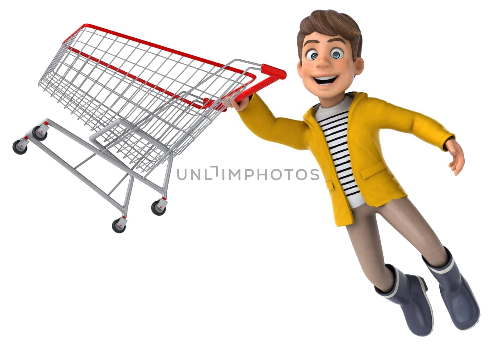 Fun 3D Illustration of a cartoon kid with rain gear