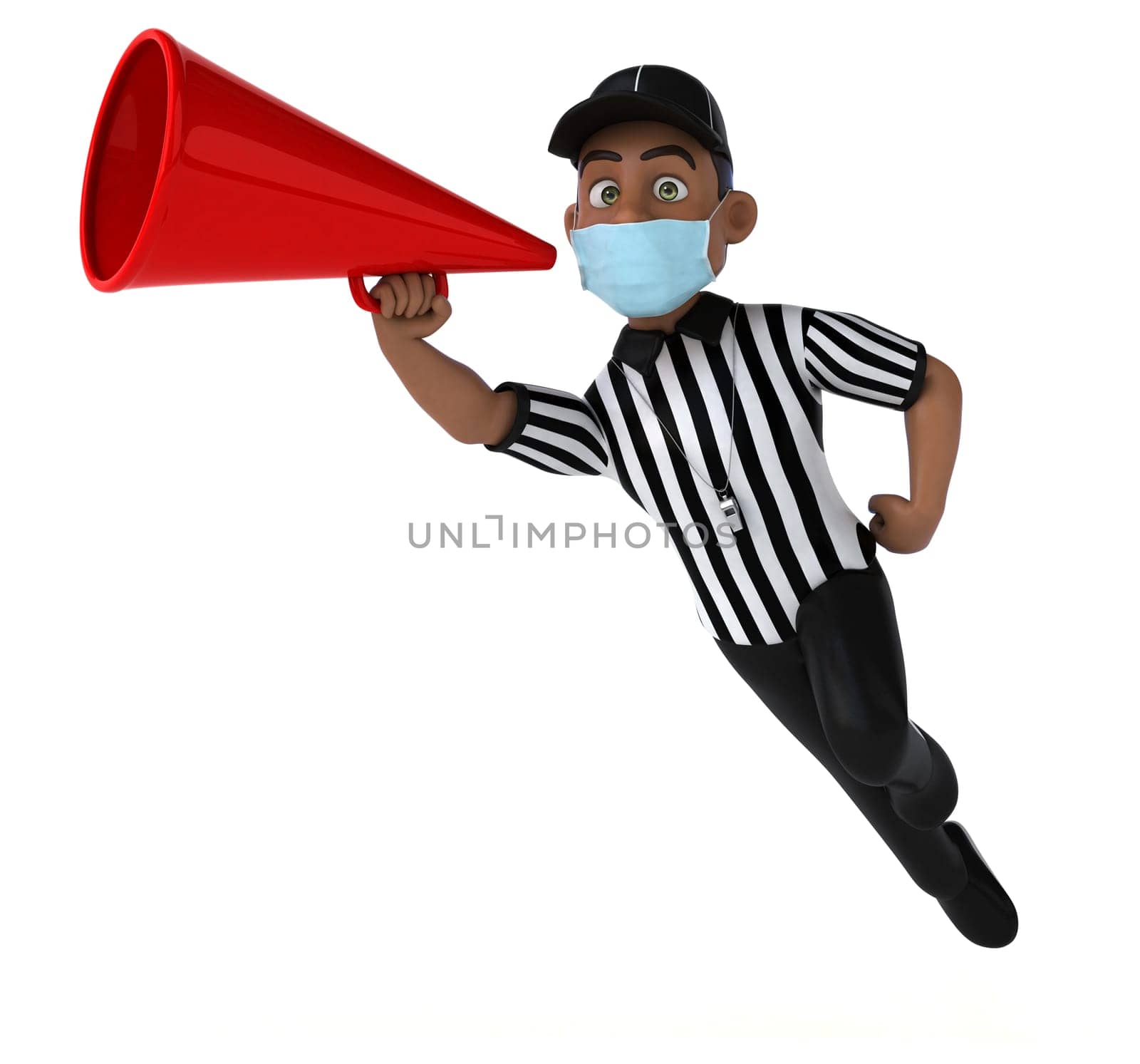 Fun 3D illustration of a black referee with a mask
