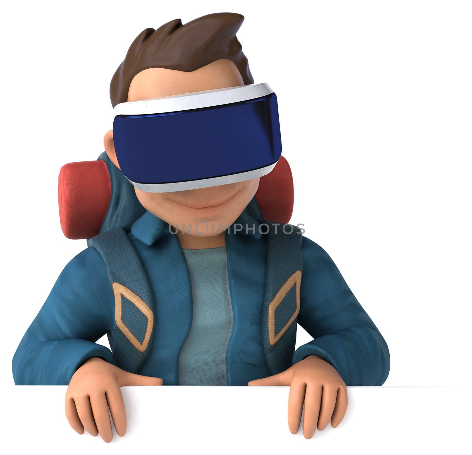 Fun 3D Illustration of a backpacker with a VR Helmet