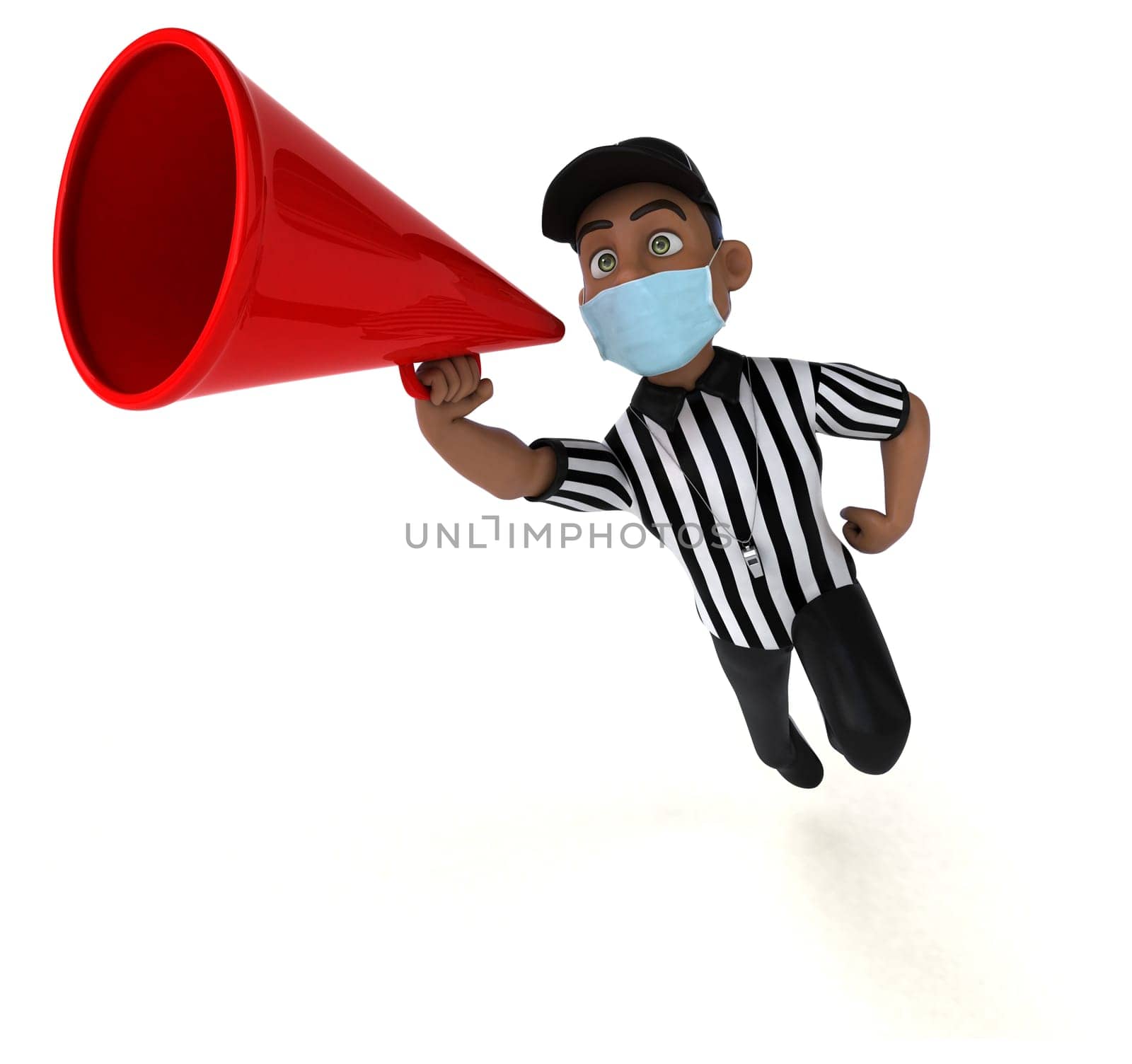 Fun 3D illustration of a black referee with a mask