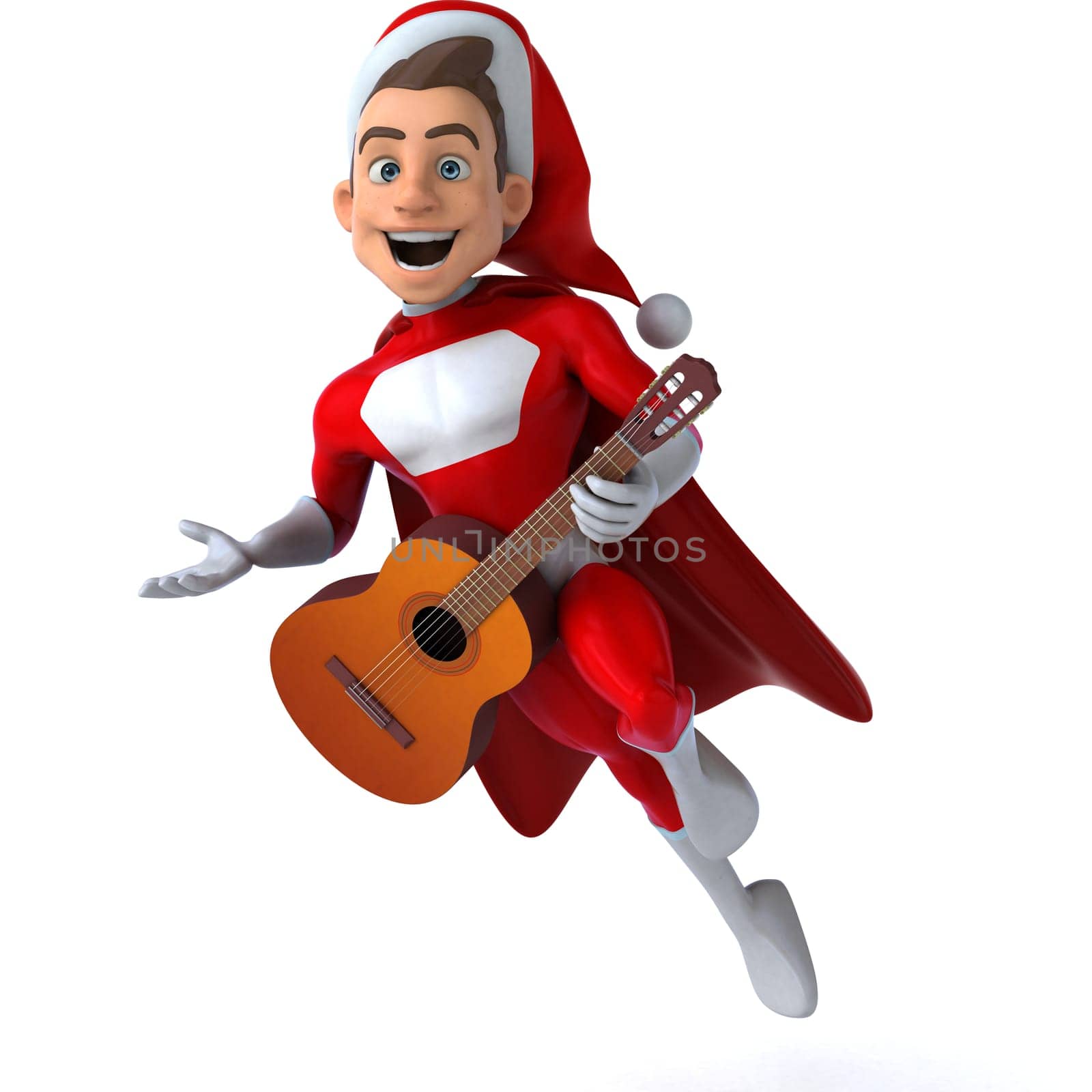 Fun 3D illustration of a fun super santa claus