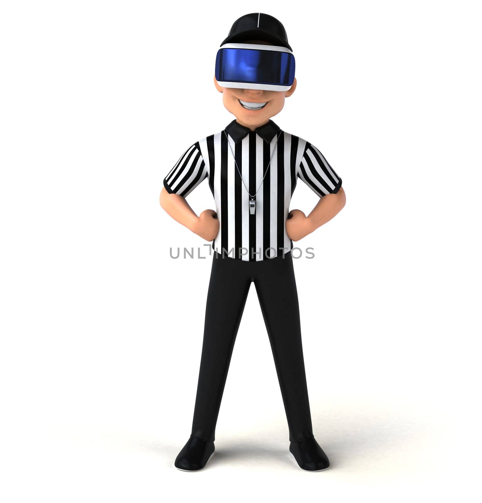 Fun 3D Illustration of a referee with a VR Helmet