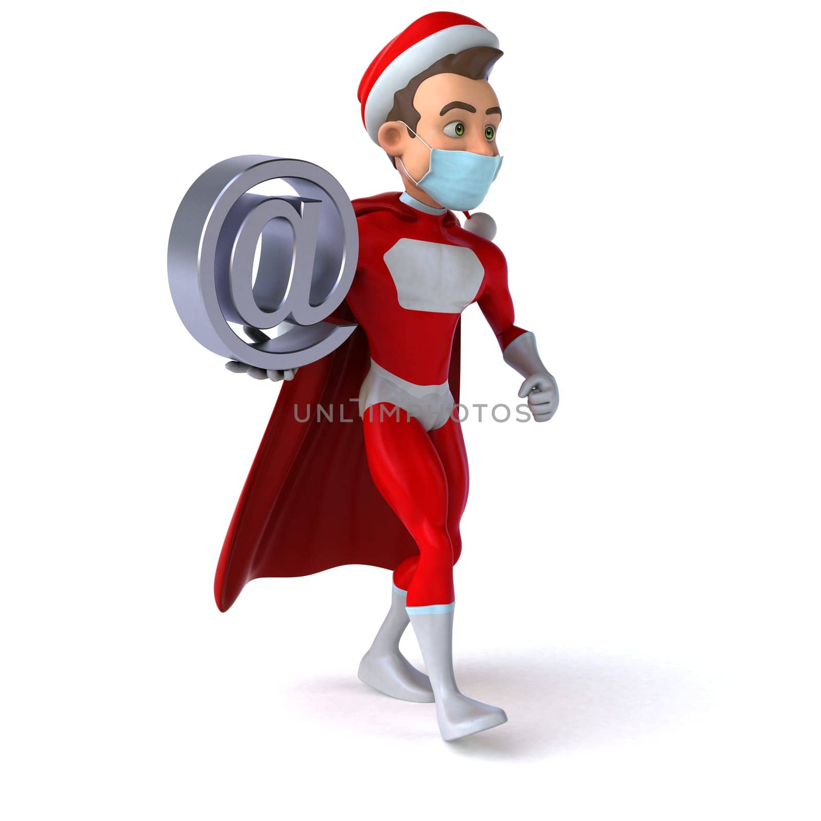 Fun 3D illustration of a cartoon Santa Claus with a mask