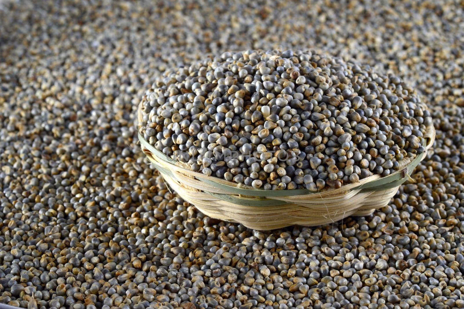 Bajra (Pearl millet) in wooden (bamboo) basket