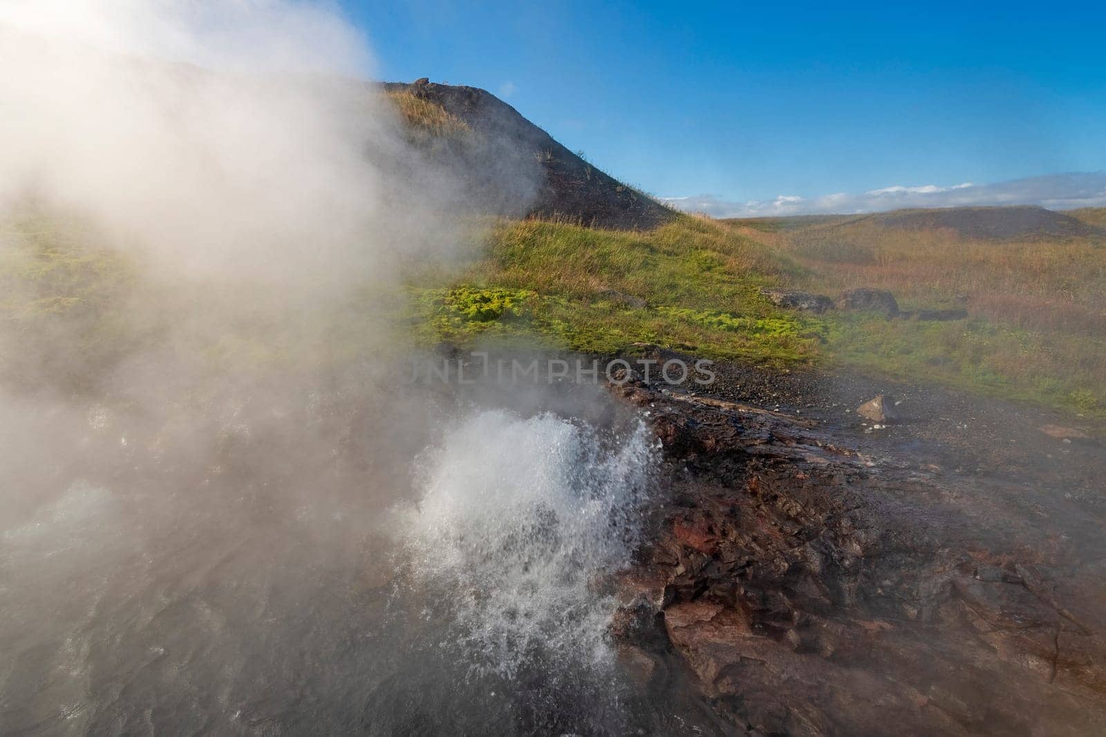 Steam and Boiling Water in a Remote Hot Spring in Iceland
