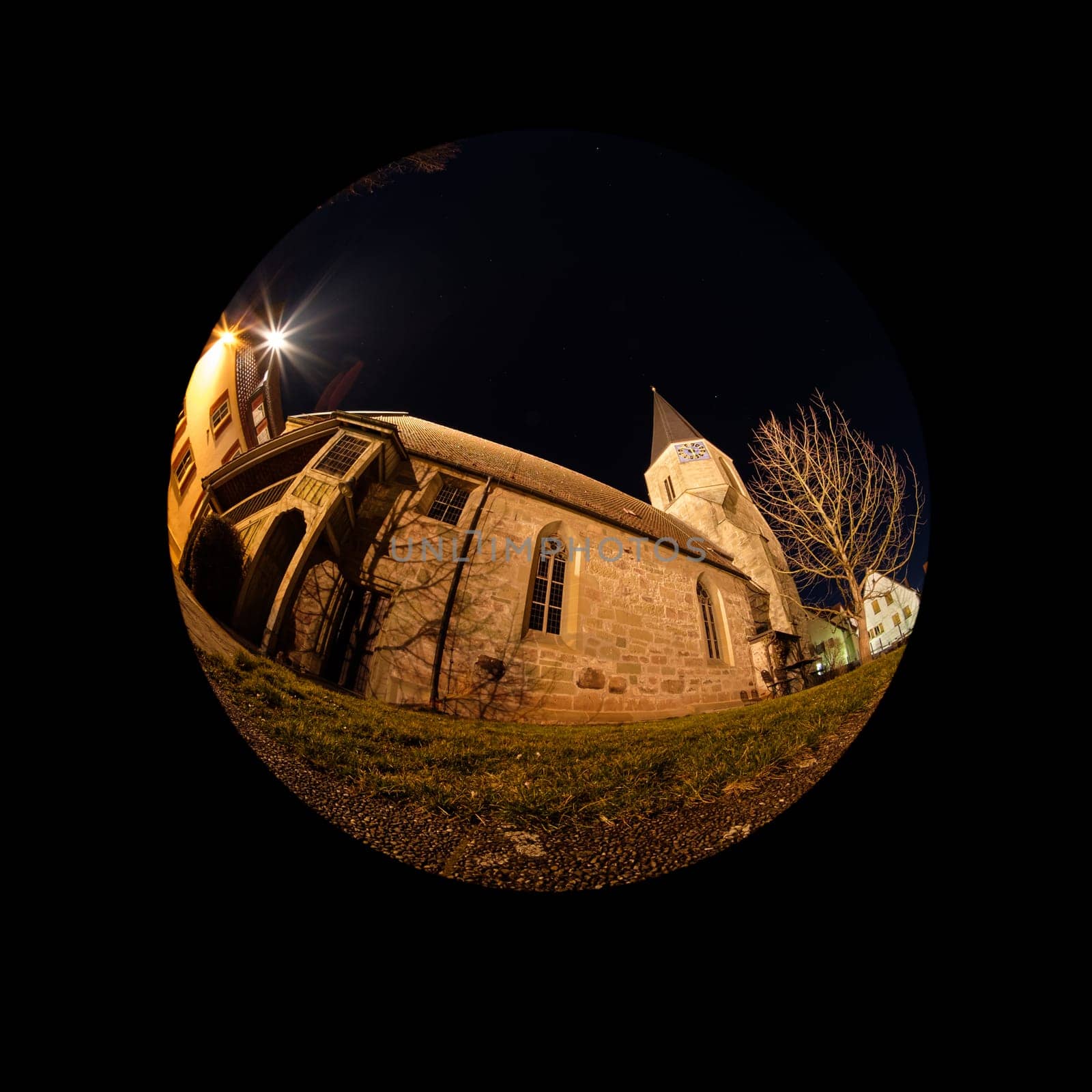 German church with fish eye lens distortion