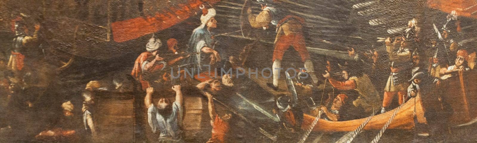 Naval battle of Lepanto, 1571. Panoramic detail. Unknown artist. Museo Naval, Madrid