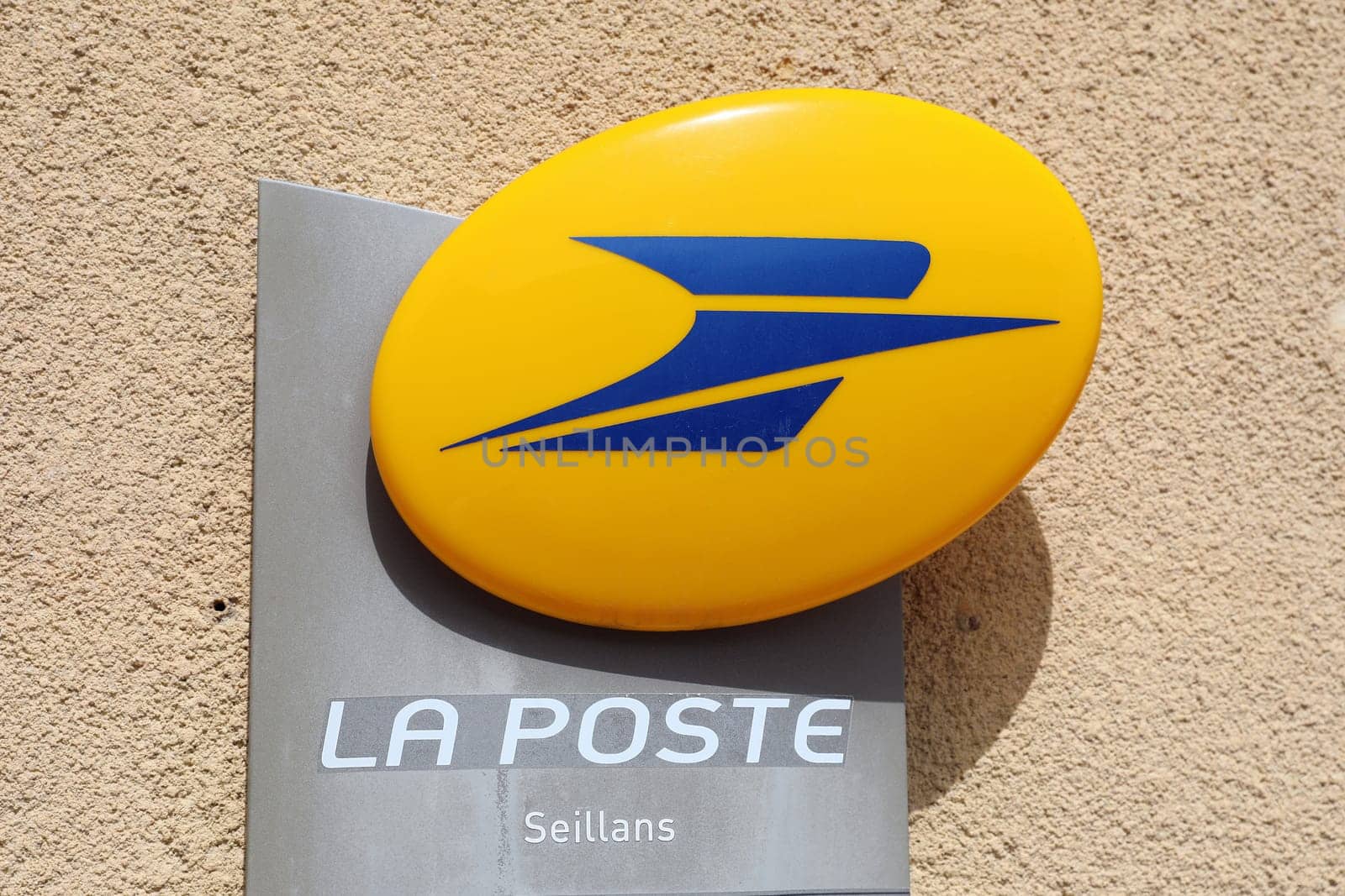 Seillans, France - June 19, 2021: La Poste Yellow Logo Sign, French Post Brand, Shop In The Street Of Seillans In The South Of France, Europe. Close Up View