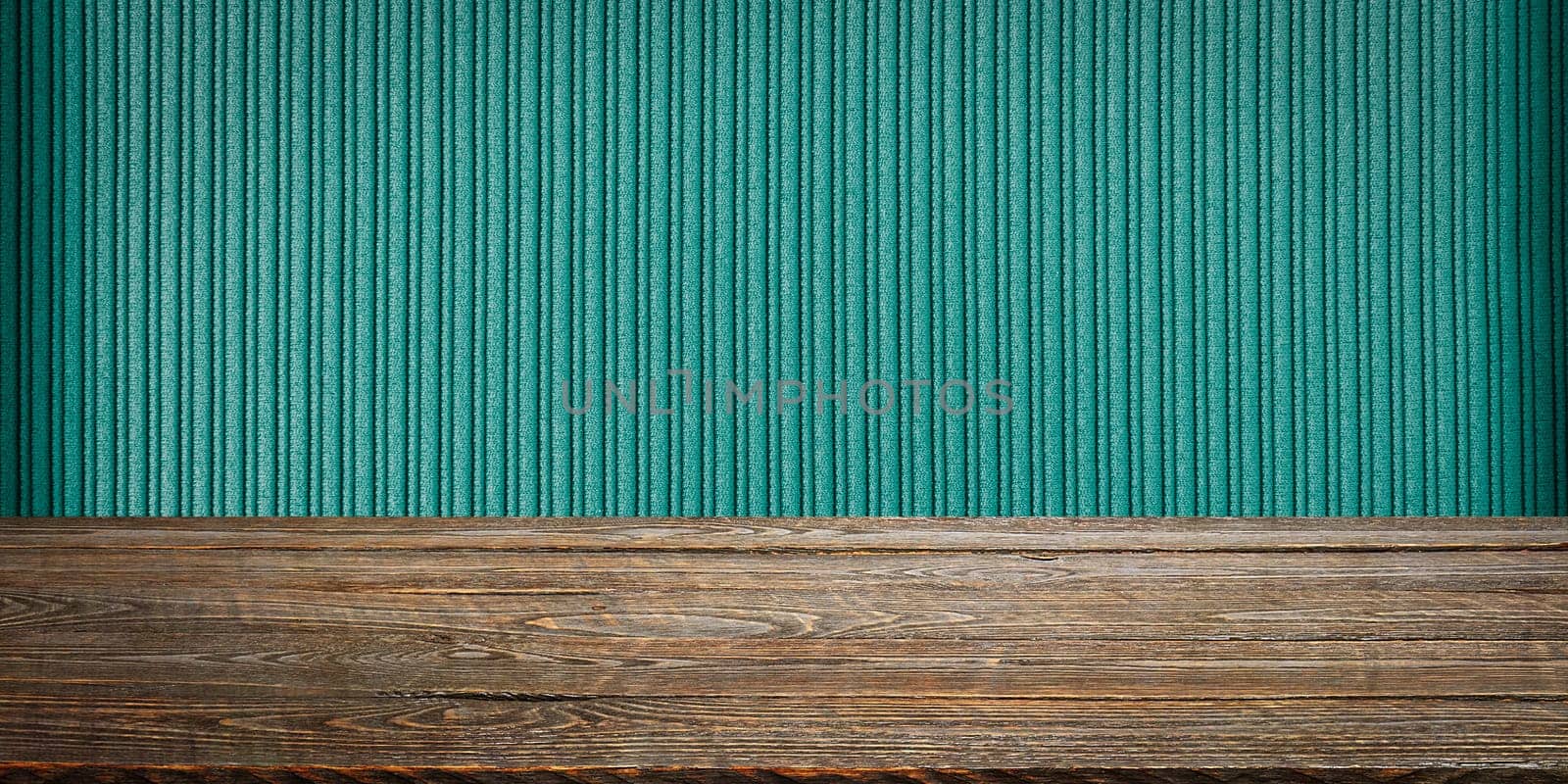 The background is blank wooden boards and a textured striped wall with gradient lighting and vignetting. For product demonstrations, free space, layout, mockup, perspective board, background board.