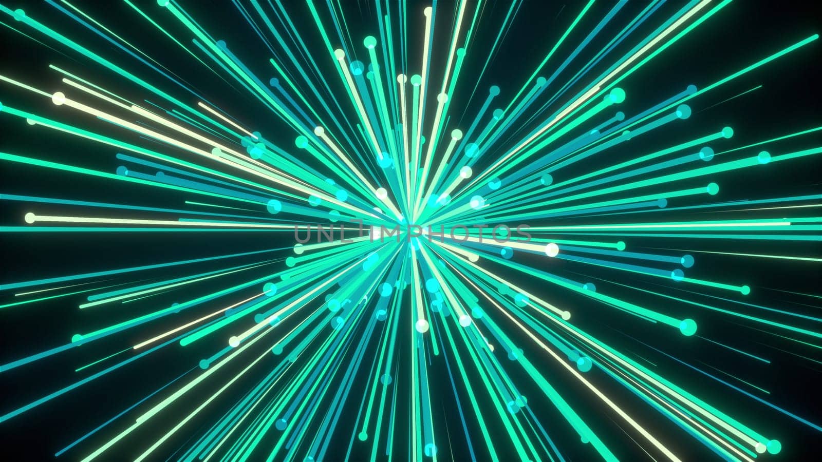 Bright geometric 3d render stripes flying to sides. Digital sunburst festival abstract inflorescence. Ornament outburst of exploded space star with radial streams light.