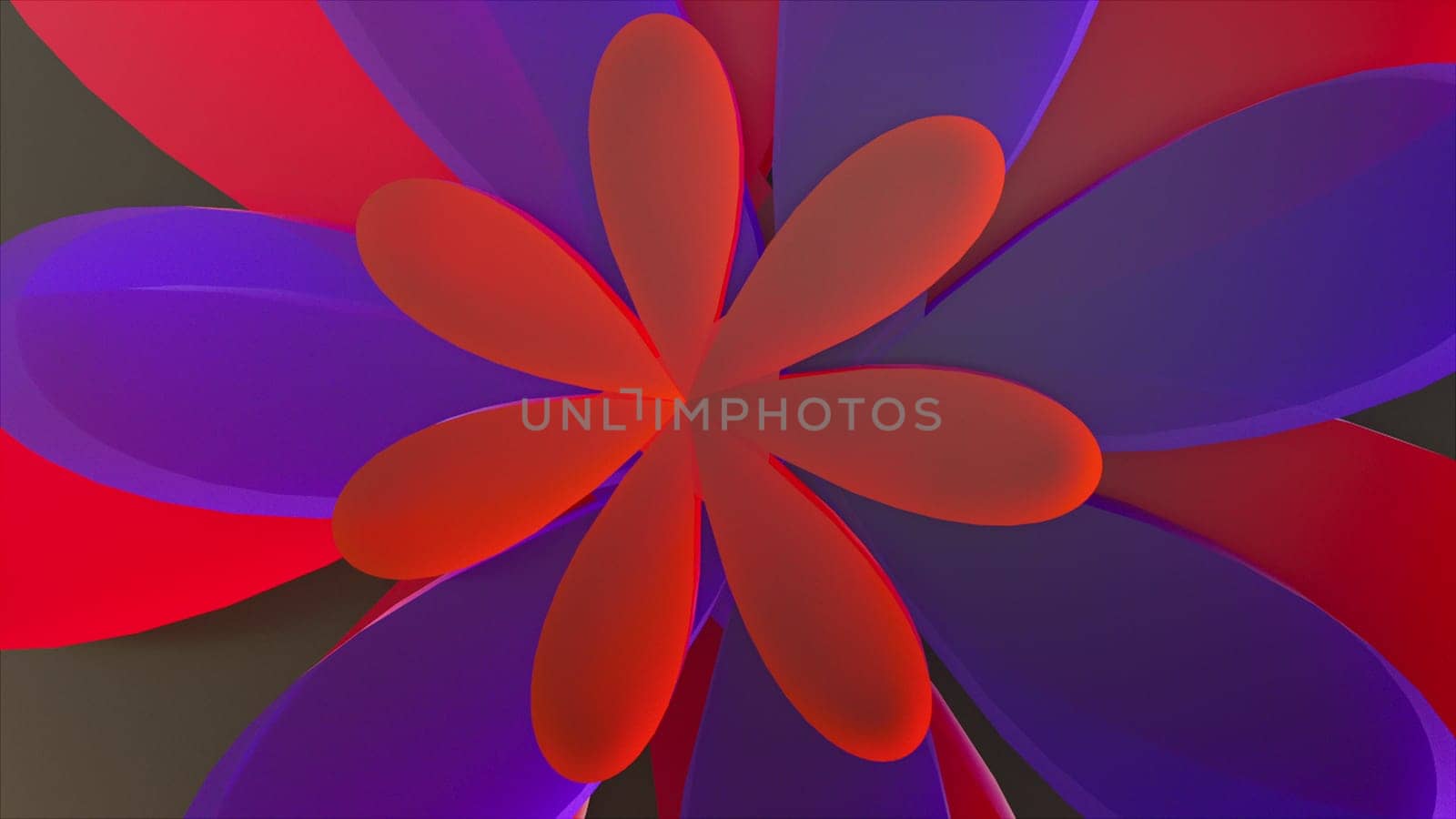Beautiful decoration with 3d render oval petals and round design. Double translucent ornament with shiny botanical swirl. Digital opened inflorescence with gradient highlights.